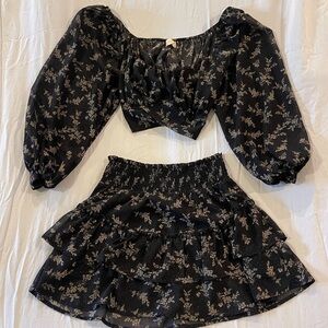 Altar'd State Black and Cream Floral Skirt Set